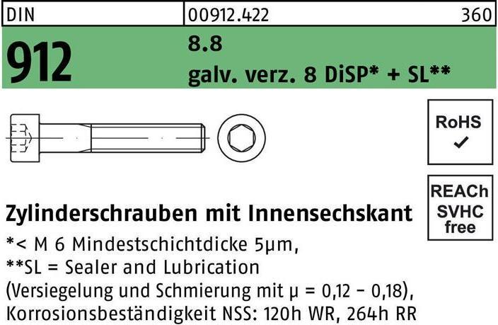 Actual product image Reyher Cheese head screw DIN 912 w.hexagon socket M 3 x 8 8.8 gal Zn DiSP + SL (500 Screws per piece)
