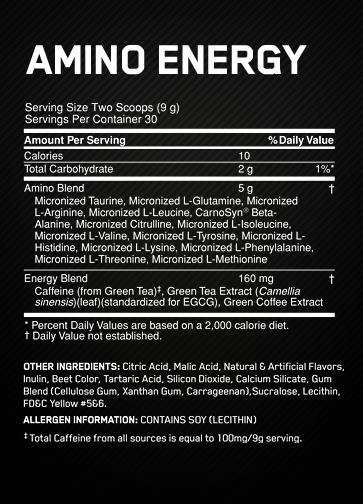 Nutritional values and ingredients Optimum Nutrition Amino Energy (Fruit Fusion, 1 pcs., 270 g)