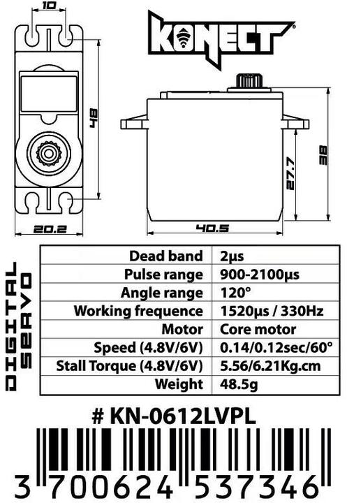 Valori nutrizionali e ingredienti Konect Servo standard 0612LVPL 6,2 kg, 0,12 s, digitale