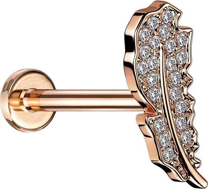 Produktbild Star Piercing Micro Labret Innengewinde rosegold Blatt Kristalle silber (Messing, Chirurgenstahl 316L)