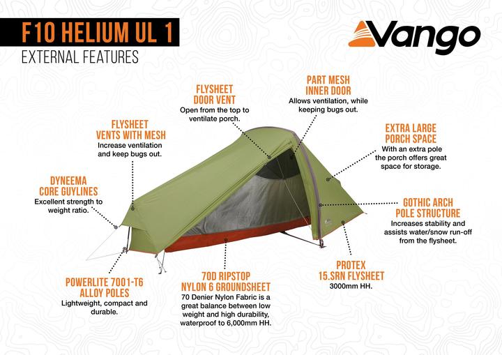 Image du produit Vango F10 Hélium UL 1 (Tente tunnel, 1.20 kg, 1 personne)