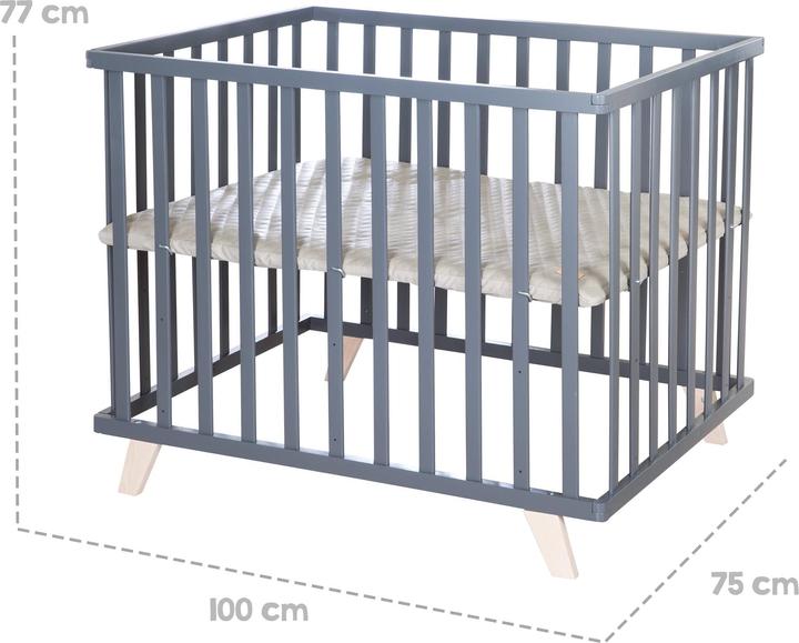 Produktbild Roba Laufgitter 75x100 cm mit Holzfüssen Greyish gesteppt (73 cm, 98.50 cm, Buche)
