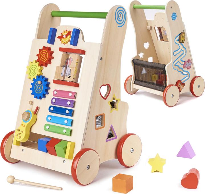 Image du produit Ikonka Poussette en bois cube éducatif 6in1