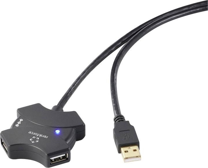 Renkforce RF-6270930 Hub USB 2.0 a 4 porte con ripetitore integrato Nero (USB-A, 4 Porti)