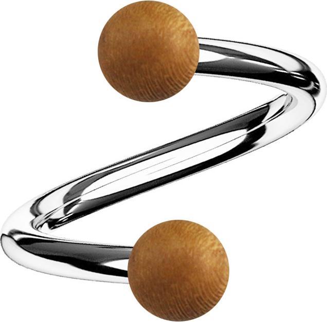 Image du produit Star Piercing Spirale argentée avec deux boules en teck (Organique, Acier chirurgical 316L, sans laiton)