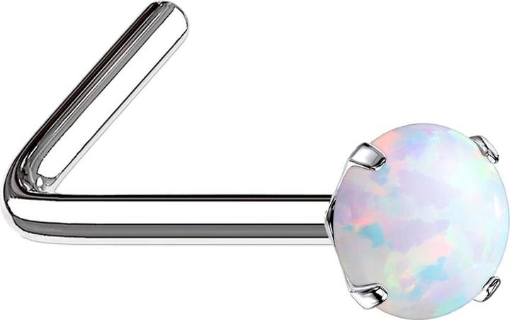 Produktbild Star Piercing Nasenstecker gewinkelt silber Opal weiss gefasst (ohne Messing, Chirurgenstahl 316L)