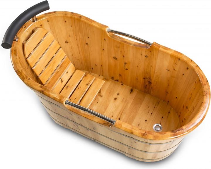 Image du produit PureHaven Baignoire en bois autoportante 135x67 cm en bois de cèdre 120 L design ergonomique facile à nettoyer (120 l, 67 cm, 135 cm)