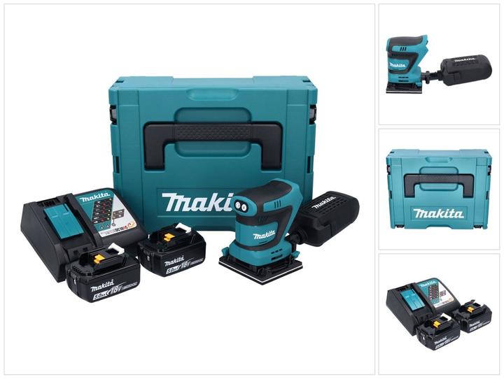 Makita DBO 481 RTJ Akku Schwingschleifer 18 V 112 x 102 mm + 2x Akku 5,0 Ah + Ladegerät + Makpac (Schwingschleifer)