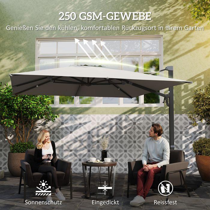 Actual product image Swisshandel24 Alu Ampelschirm 3x3 m 360° drehbar Ständer neigbar höhenverstellbar, Hellgrau (2.97 m)