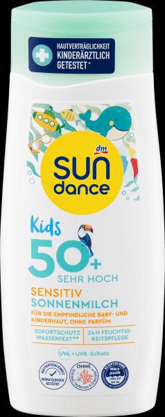 Actual product image dm Sundance Sun milk Kids sensitive (Suntan lotion, SPF 50+, 200 ml)