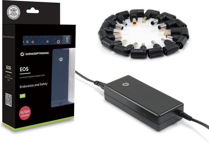 Actual product image Conceptronic Notebook universal power supply Includes 15 tips (90 W)