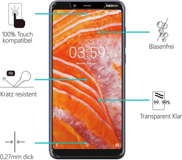 Produktbild Screenguard Nokia 3.1 Plus Panzerglas Schutzfolie Case Friendly Design (1 Stück, Nokia 3.1 Plus)