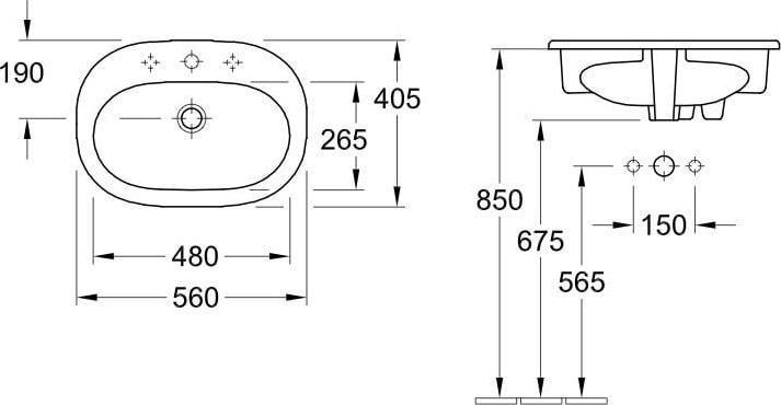 Produktbild Villeroy & Boch Einbauwaschtisch O.novo 56 cm wei 41615601 (400 mm, 560 mm)