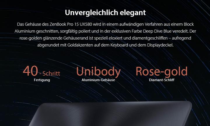 Immagine prodotto ASUS ZenBook Pro 15 UX580GD-BN017T (15.60", Intel Core i7-8750H, 16 GB, 1000 GB, CH)