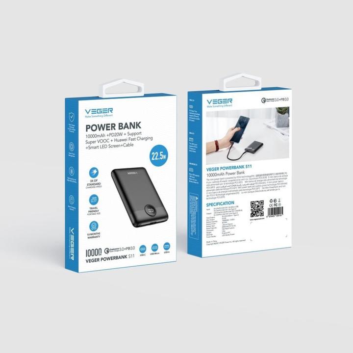 Produktbild Veger S11 Powerbank Digital - 10'000mAh (10000 mAh, 22.50 W, 22.50 Wh)