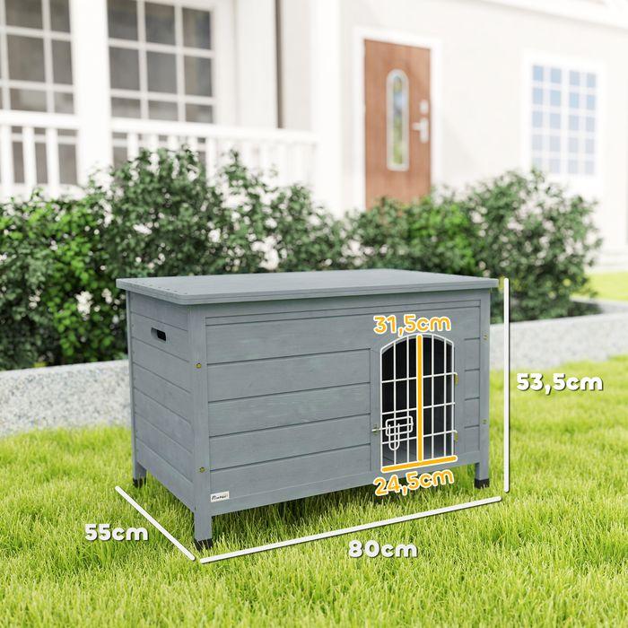 Produktbild Swisshandel24 Hundehütte Hundehaus mit Tür Hundebox Gitterbox für Katzen Tanne Grau (Hundehütte)