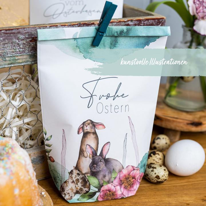 Actual product image Papierdrachen 12 Easter Printed Gift Bags - Watercolour with Gold Foiling -Set 8 (Gift bag, 12 x)