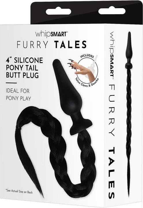 Actual product image Xgen Products Furry Tales - 4 Inch Silicone Pony Tail Butt Plug (Black Plait)