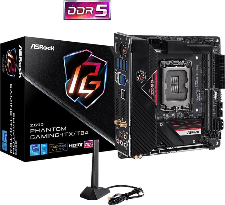 Actual product image AsRock Z690 Phantom Gaming-ITX/TB4 (LGA 1700, Intel Z690 (DDR5), Mini-ITX)