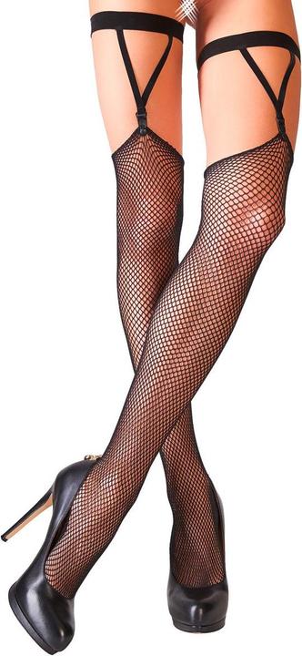 Actual product image Cottelli Collection Fishnet stockings with velvet garters (L)