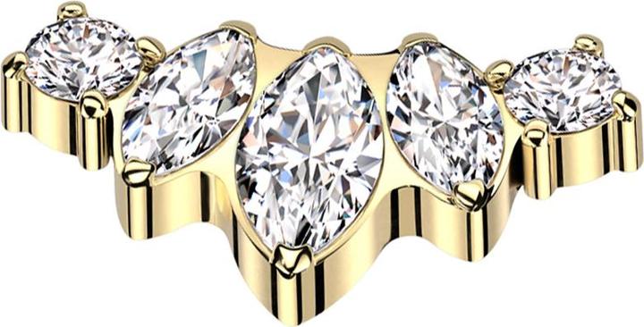 Produktbild Star Piercing Dermal Anchor vergoldet drei Ovale und zwei runde Kristalle silber (ohne MessingChirurgenstahl 316L, ohne MessingTitan G23)