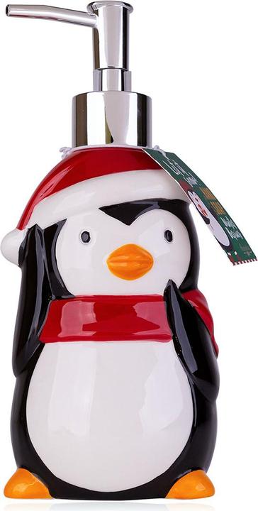 Accentra Seifenspender mit Flüssigseife PINGUIN aus Keramik, Duft: Winter Berries (Handseifenspender, 350 ml)