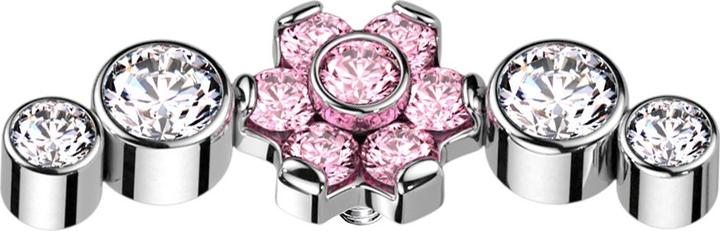 Produktbild Star Piercing Dermal Anchor silber Blume Kristalle pink gefasst vier Kristalle silber (ohne Messing, Titan G23)