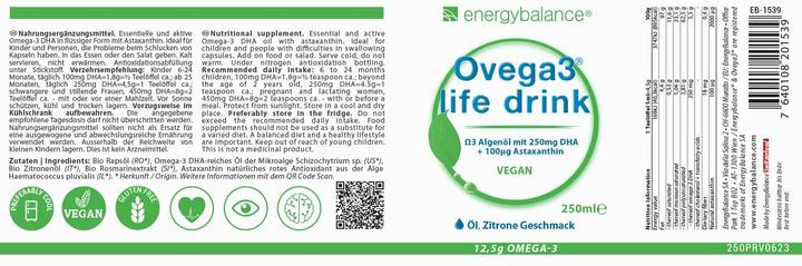 Valori nutrizionali e ingredienti Energybalance Ovega3 life drink (1 Pezzo/i, Goccia, 0.25 g)