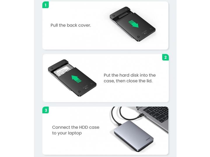 Productafbeelding Ugreen USB 3.1 Type-C HDD/SSD Aluminium Behuizing 2,5" met USB-C Kabel (2.5")