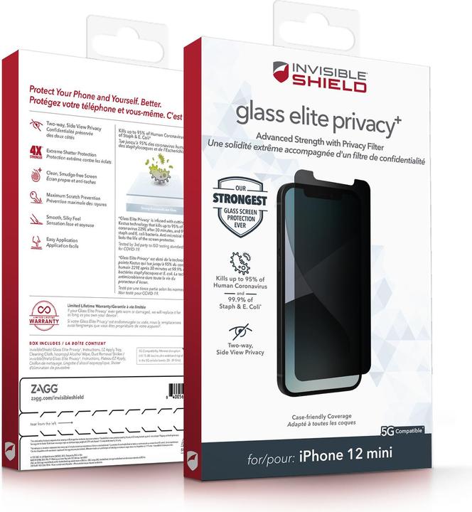 Produktbild Zagg InvisibleShield Glass Elite Privacy+ Apple (e) (1 Stück, Apple iPhone 12 mini)