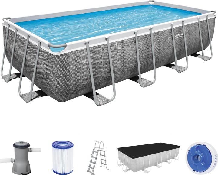 Produktbild Bestway Zwembad - Power Steel Rechthoek - 488 x 224 x 122 cm - Rotan - met Filterpomp 5.7 m3 (488 x 244 x 122 cm)