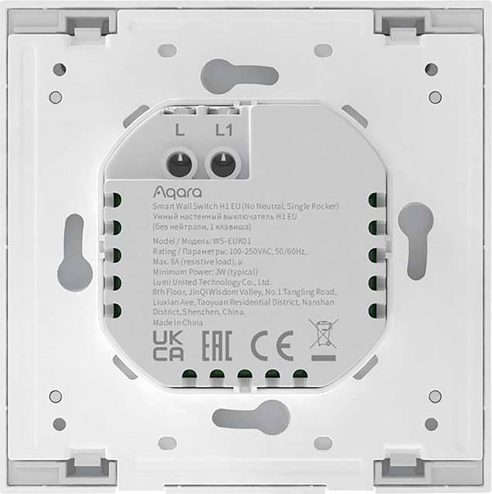 Actual product image Xiaomi Smart Wall Switch H1 White No Neutral, Single Rocker (Zigbee)