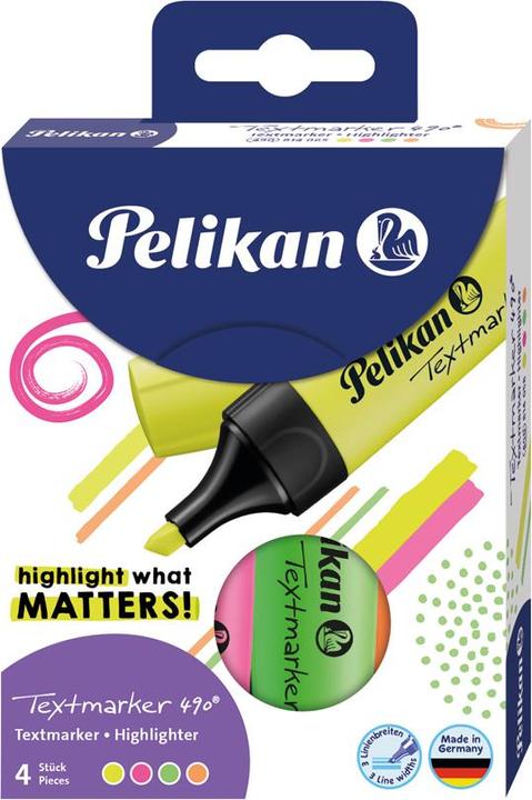 Produktbild Pelikan Textmarker 490 (Neonorange, Neongelb, Neonpink, Neongrün, 5 mm, 4 x)