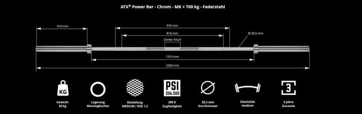 Immagine prodotto ATX Power Bar - Cromo - MK + 700 kg - Acciaio per molle