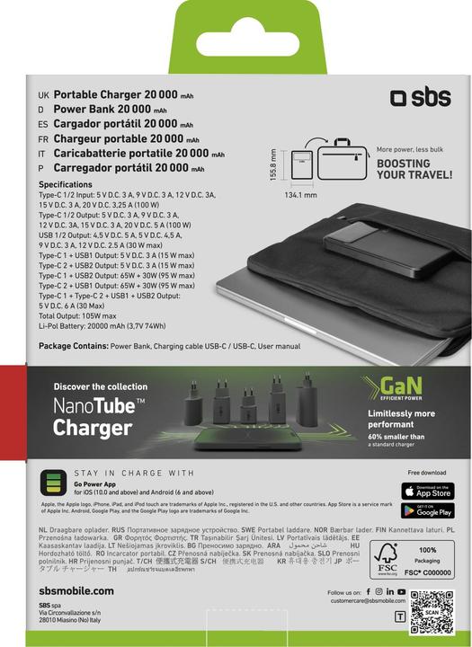 Produktbild SBS Ultra-schlanke Powerbank mit 20.000 mAh 100 Watt (20000 mAh, 100 W)