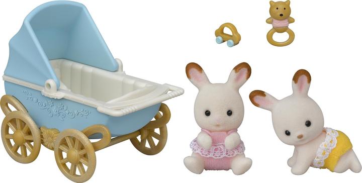 Actual product image Sylvanian Families Chocolate Rabbit Twin Babies & Pram
