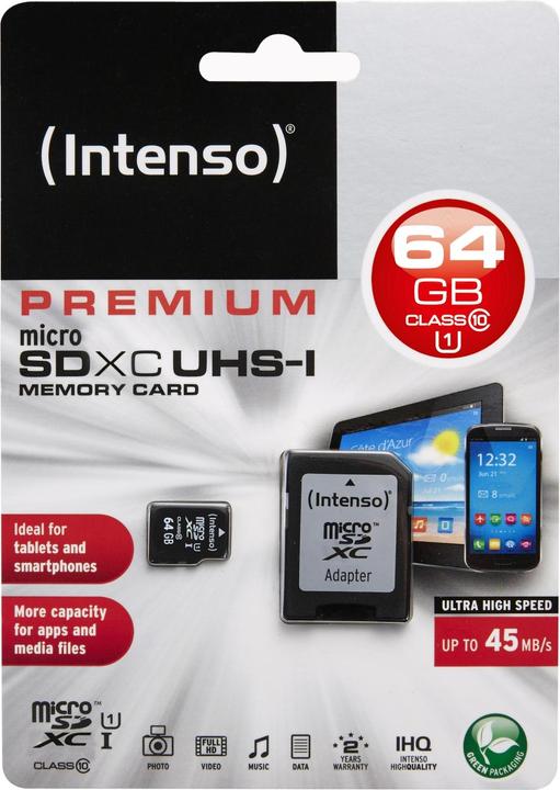 Actual product image Intenso UHS-I Premium (64 GB, microSDXC, U1, UHS-I)