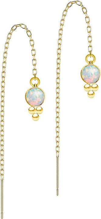 Image du produit Star Piercing Ohrstecker vergoldet freifallende Kette Opal weiss drei Kugeln (sans laiton, Acier chirurgical 316L)