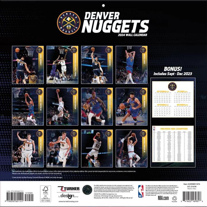Produktbild NBA - Denver Nuggets - 30,5 x 30,5 cm Wandkalender 2024 (Englisch, Deutsch, Französisch, Italienisch, Spanisch)