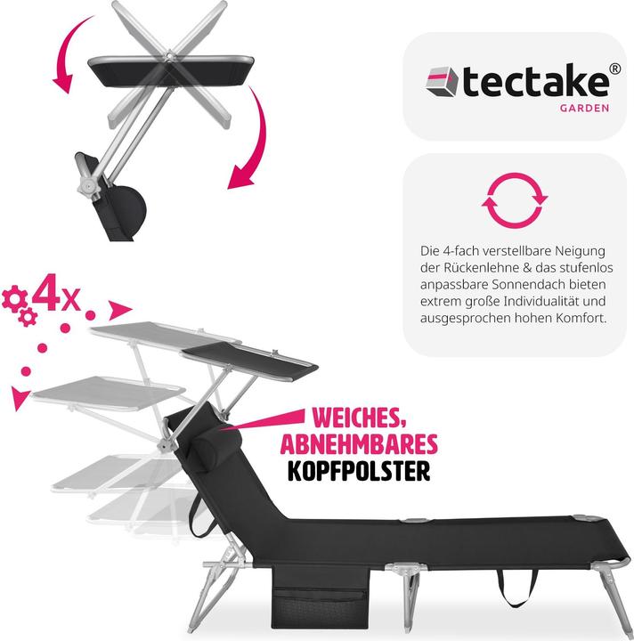Actual product image tectake Chloé Sun Lounger 4-Position, Headrest and Bag (161 cm)