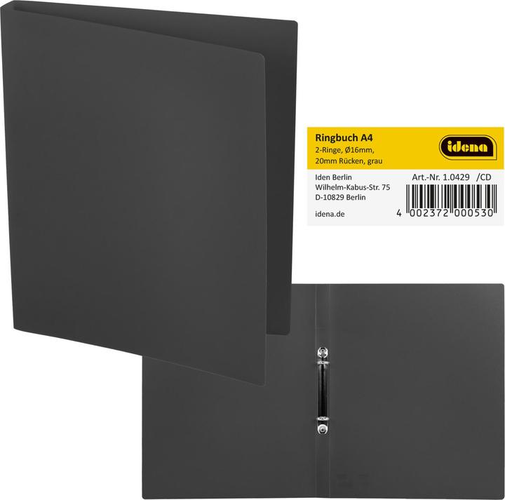 Produktbild Idena Ringbuch A4 PP grau 20mm 2 Ringe (A4, 20 mm, 1 Stück)