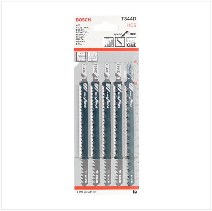 Produktbild Bosch Professional Zubehör Stichsägeblatt T 344 D Speed for Wood, 5er-Pack
