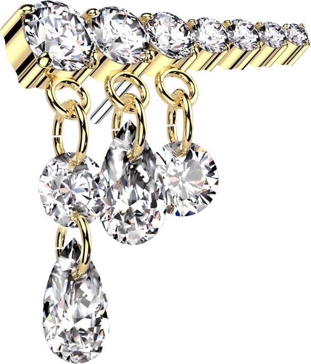 Actual product image Star Piercing Threadless gold-plated seven crystals silver pendant three chains crystals silver right (without brass, Titanium G23)