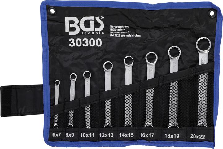 Actual product image BGS Double Ring Spanner Set extra flat 6 - 22 mm 8 pcs. (22 mm, 19 mm, 7 mm, 15 mm, 13 mm, 17 mm, 9 mm, 11 mm, 18 mm, 14 mm, 6 mm, 12 mm, 21 mm, 16 mm, 20 mm, 10 mm, 8 mm)