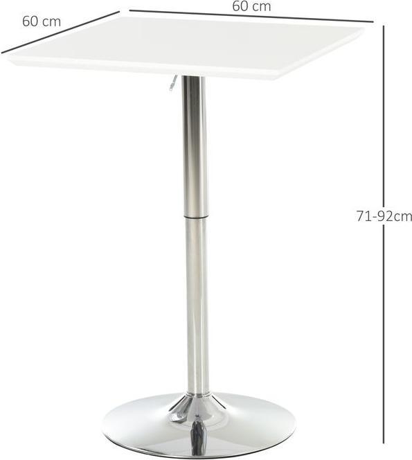 Image du produit Swisshandel24 Table haute, réglable en hauteur, carrée, acier blanc 60 x 60 x 71-92 cm