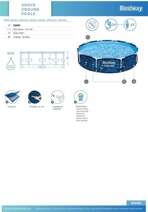 Produktbild Bestway Swimming pool STEEL PRO, 3.05 m. x 66 cm., 56985 (Ø 305 x 66 cm)