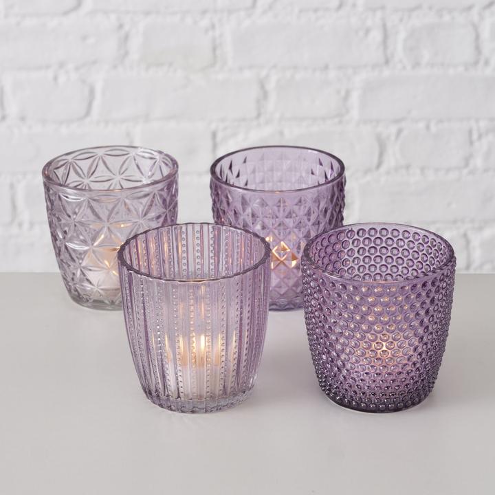 Image du produit Boltze Home Photophore Marilu 4 pièces, 7.5 cm, violet clair (1 x, 8 x 8 x 30 cm)