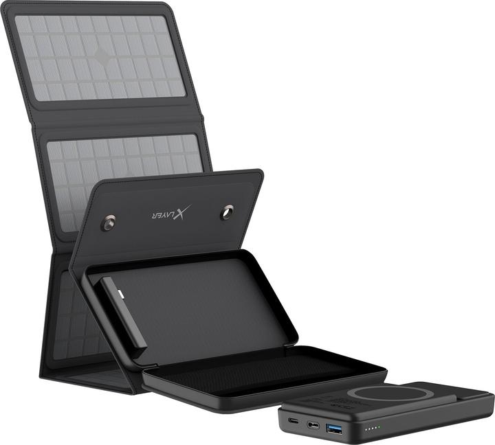 Produktbild Xlayer Kabellose Powerbank 10.000mAh 15W Schwarz mit Solarpanel (10000 mAh, 15 W, 37 Wh)