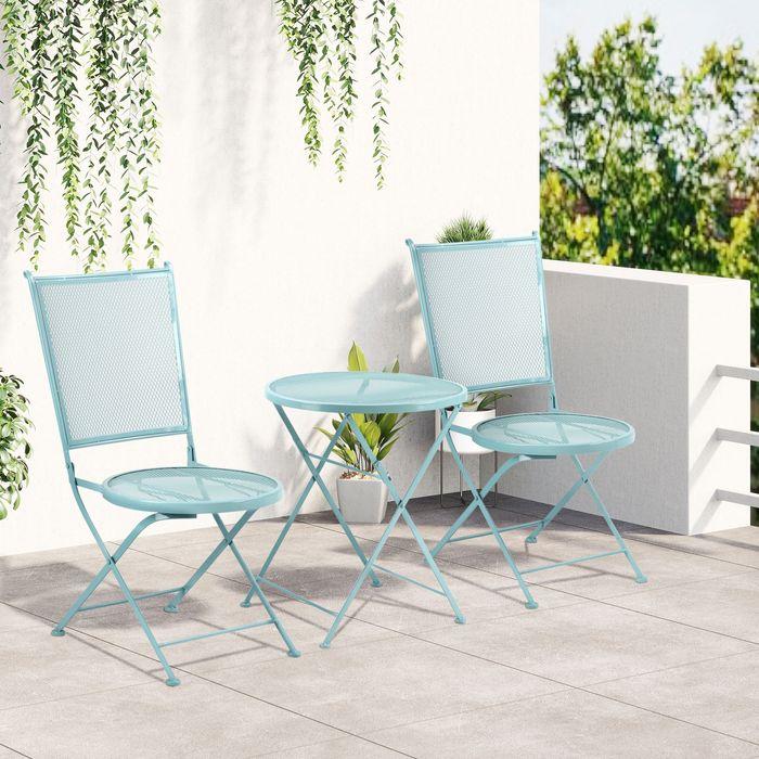 Produktbild Swisshandel24 Garten Sitzgruppe für 2 Personen Bistro-Set Garnitur 1 Tisch+2 faltbare Stühle für Terrasse Balkon M (55.50 cm)