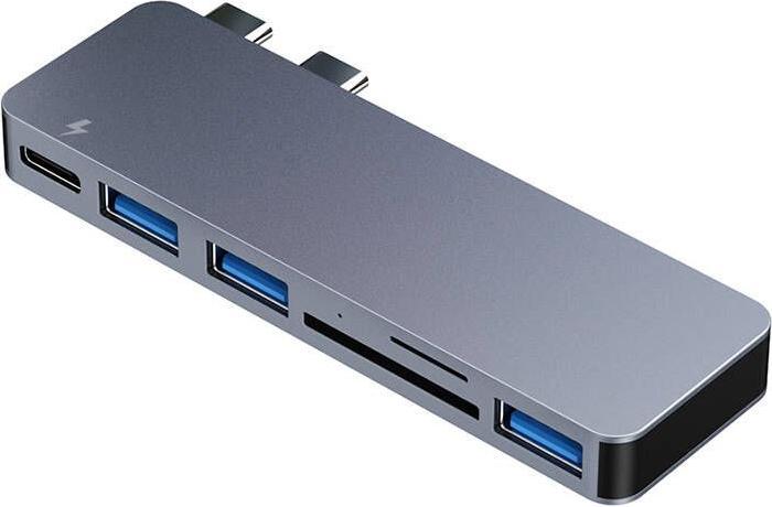 Actual product image RayCue Hub 6w2 2x USB-C do Thunderbolt 3 3x USB-A 3.0 5Gbps SD/TF 2.0 (szary) (USB-C, 6 Ports)